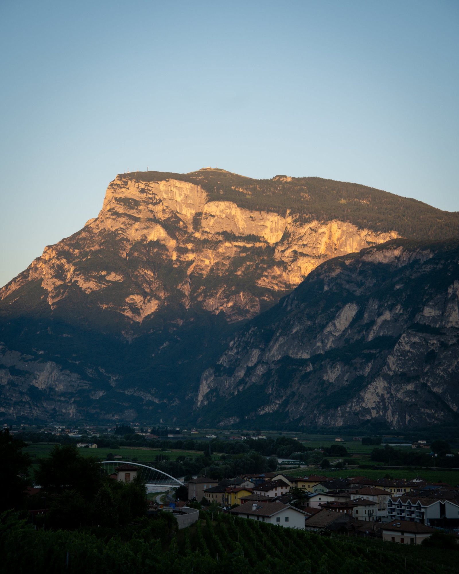 Last light on the cliffs above the valley