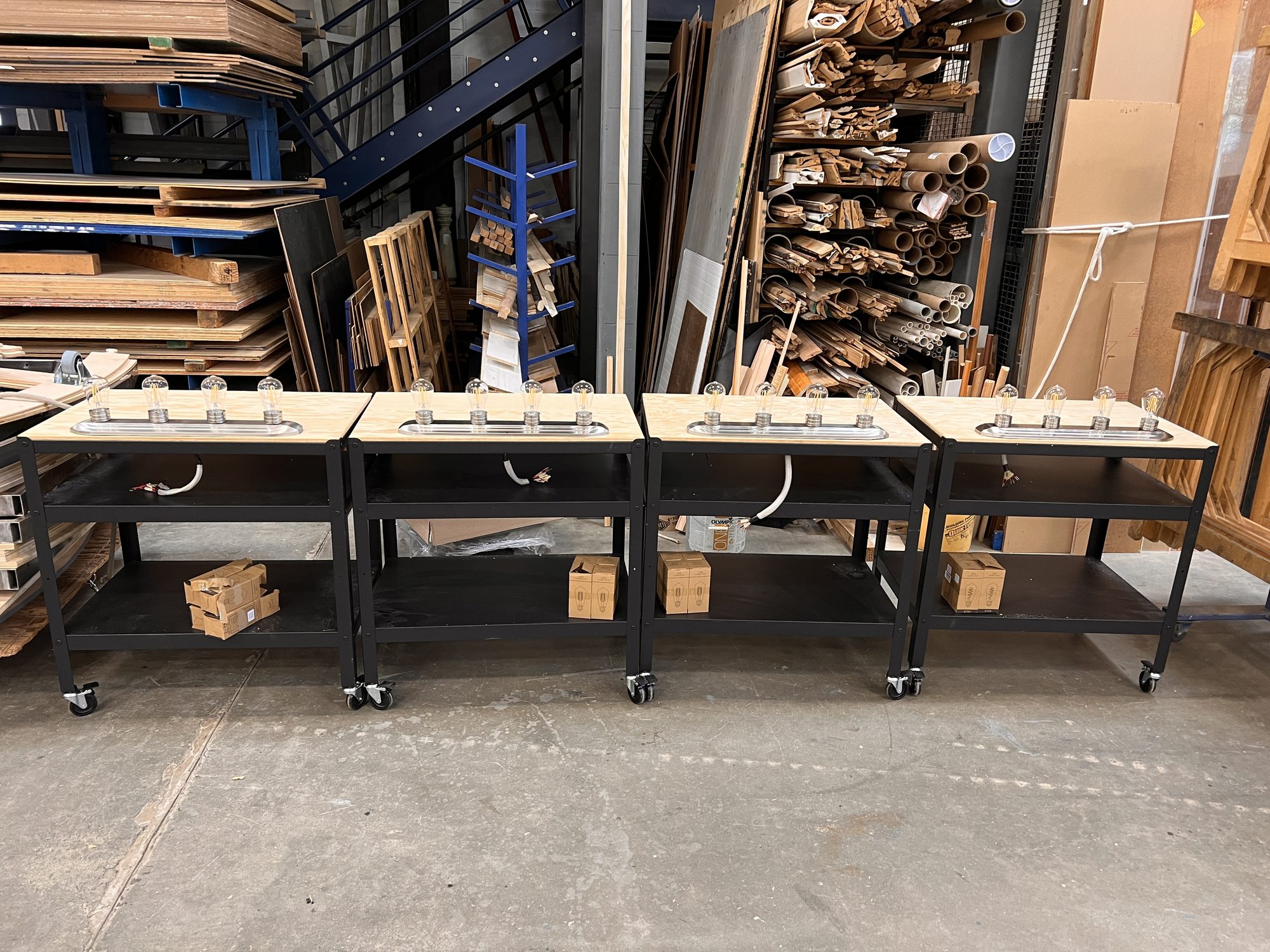 Four vanity carts finished in the shop